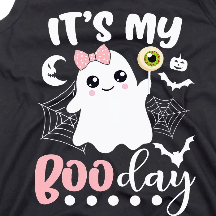 Spooky Birthday Celebration: Cute Ghost with Pink Bow Tank Top