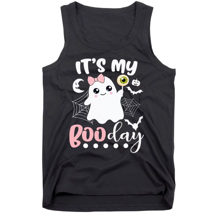 Spooky Birthday Celebration: Cute Ghost with Pink Bow Tank Top