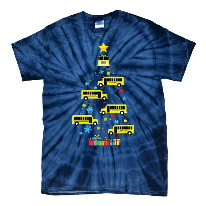 School Bus Christmas Tree Funny Bus Driver Graphic Cute Tie-Dye T-Shirt