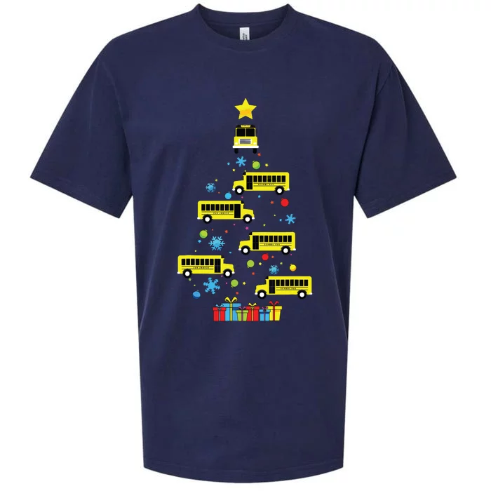 School Bus Christmas Tree Funny Bus Driver Graphic Cute Sueded Cloud Jersey T-Shirt