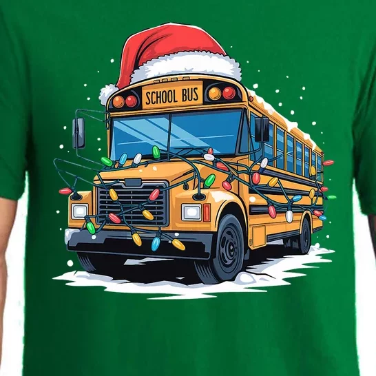 School Bus Christmas Tree Cute Santa Hat Lights Xmas Pajama Set