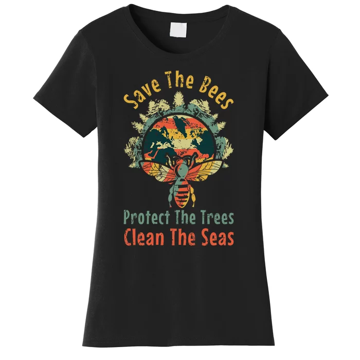 Save Bees Clean Sea Save Nature Oceans Day Vintage Earth Day Women's T-Shirt