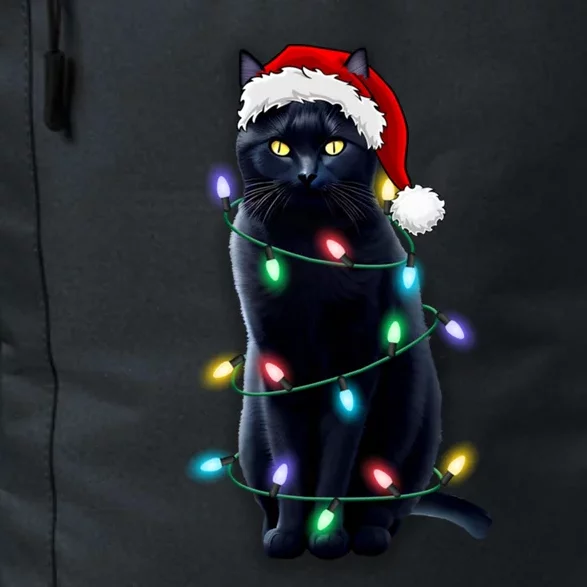 Santa Black Cat Tangled Up In Christmas Tree Lights Holiday Gift Daily Commute Backpack