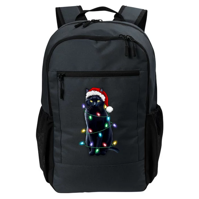 Santa Black Cat Tangled Up In Christmas Tree Lights Holiday Gift Daily Commute Backpack