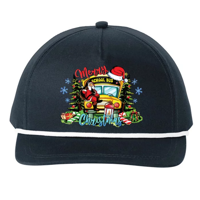 School Bus Christmas Tree Funny Santa Bus Driver Lover Gifts Snapback Five-Panel Rope Hat