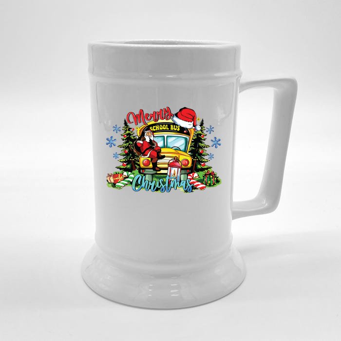 School Bus Christmas Tree Funny Santa Bus Driver Lover Gifts Front & Back Beer Stein