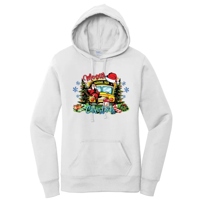 School Bus Christmas Tree Funny Santa Bus Driver Lover Gifts Women's Pullover Hoodie