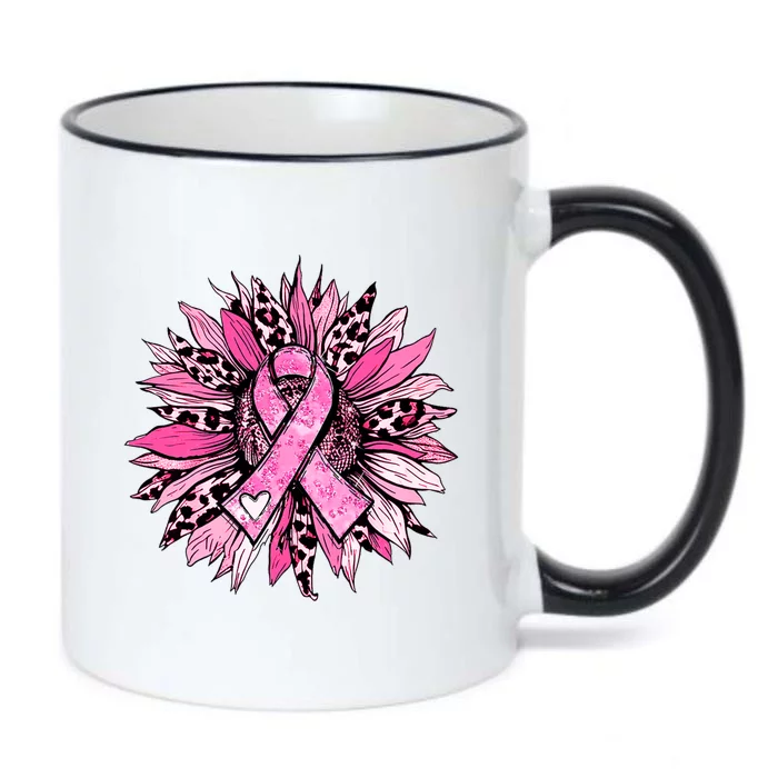 Sunflower Breast Cancer Awareness Women Warrior Black Color Changing Mug