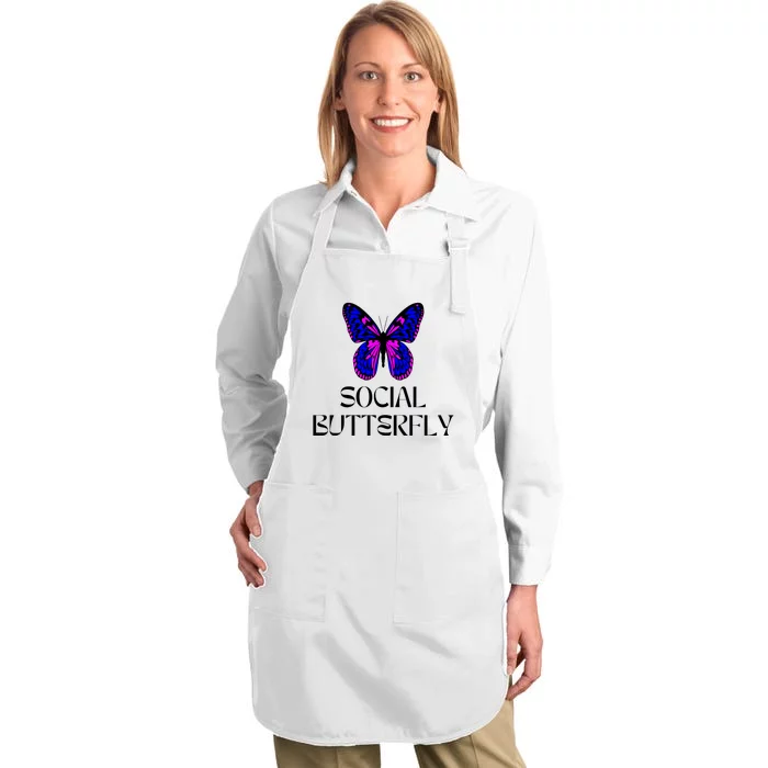 Social Butterfly Cute Gift Full-Length Apron With Pocket