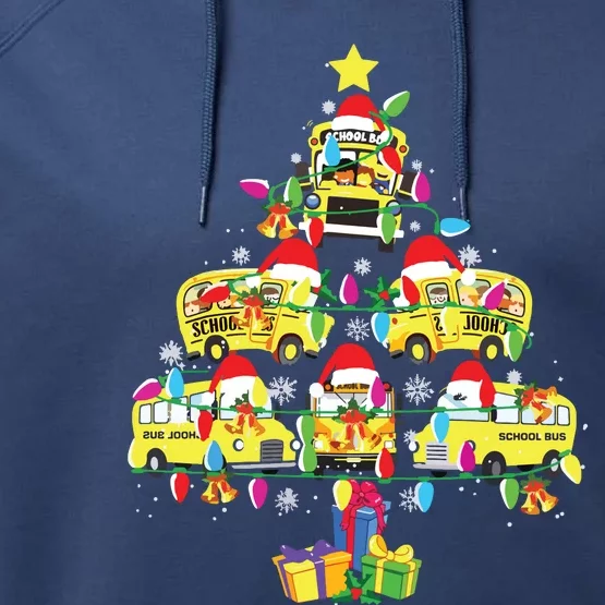 School Bus Christmas Tree Funny Santa Bus Driver Performance Fleece Hoodie