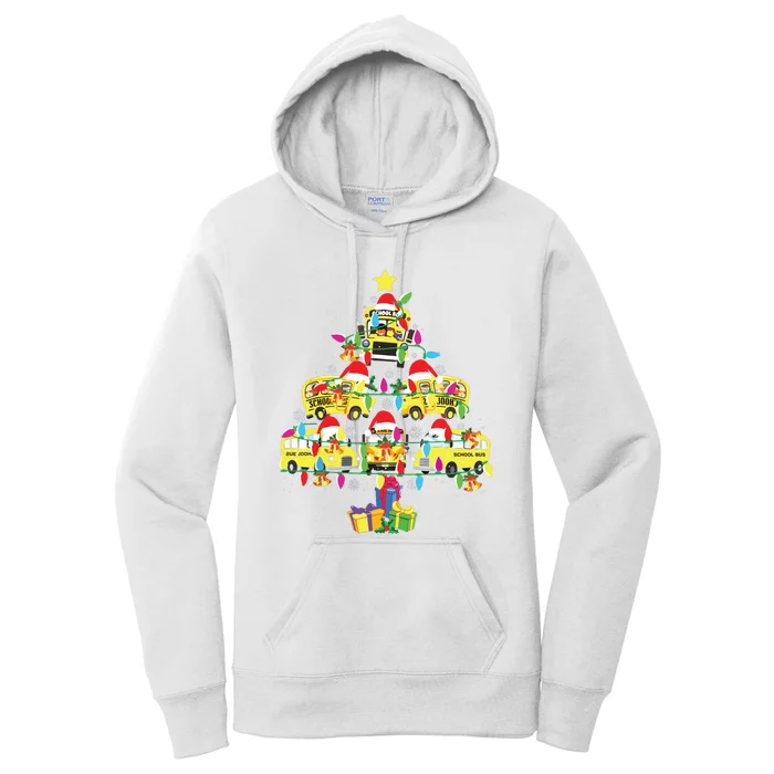 School Bus Christmas Tree Funny Santa Bus Driver Women's Pullover Hoodie