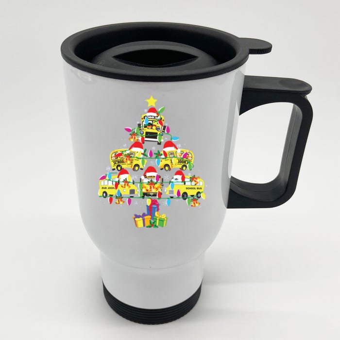 School Bus Christmas Tree Funny Santa Bus Driver Front & Back Stainless Steel Travel Mug