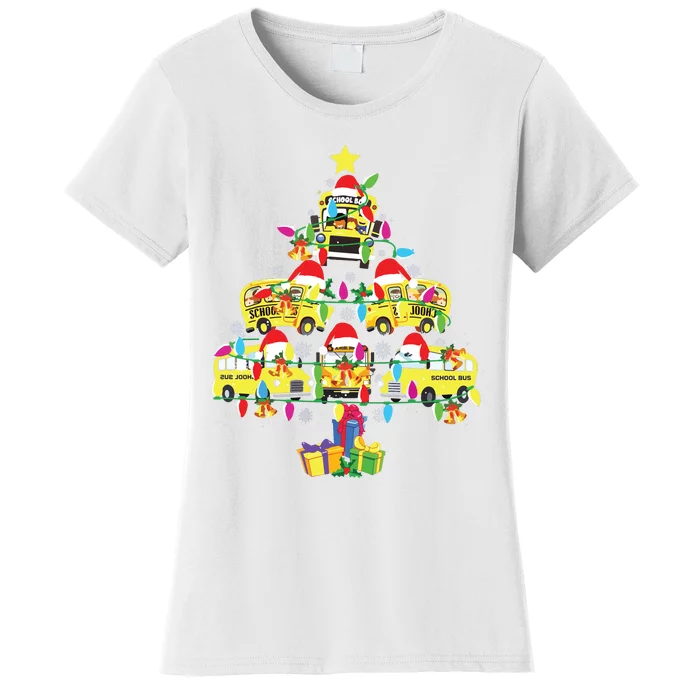 School Bus Christmas Tree Funny Santa Bus Driver Women's T-Shirt