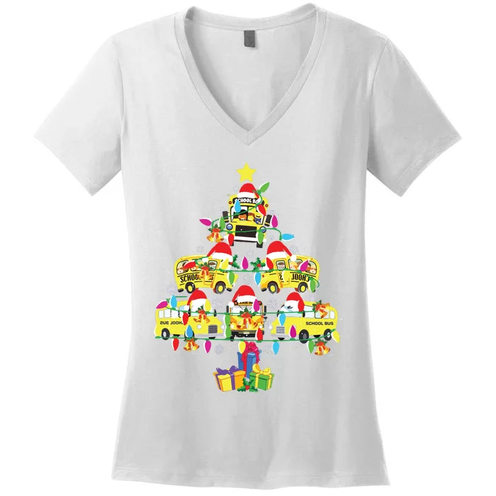 School Bus Christmas Tree Funny Santa Bus Driver Women's V-Neck T-Shirt