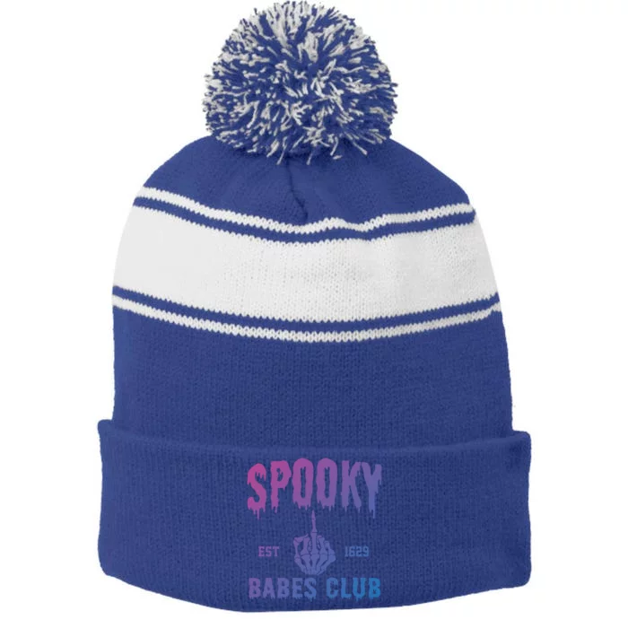 Spooky Babes Club Halloween Salem Witchy Spooky Season Gift Stripe Pom Pom Beanie