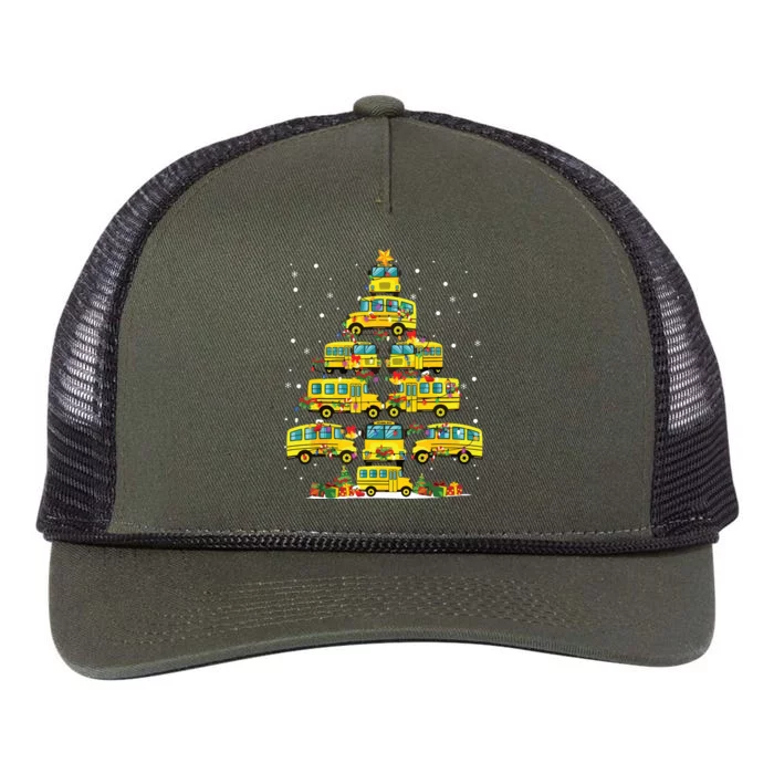 School Bus Christmas Tree Lights Funny Bus Driver Xmas Pjs Retro Rope Trucker Hat Cap