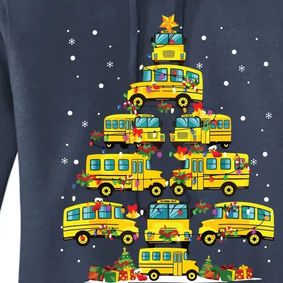 School Bus Christmas Tree Lights Funny Bus Driver Xmas Pjs Women's Pullover Hoodie