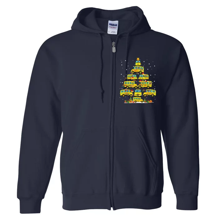 School Bus Christmas Tree Lights Funny Bus Driver Xmas Pjs Full Zip Hoodie