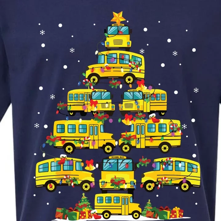 School Bus Christmas Tree Lights Funny Bus Driver Xmas Pjs Sueded Cloud Jersey T-Shirt