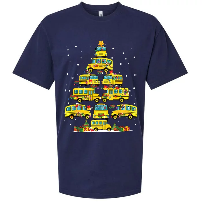 School Bus Christmas Tree Lights Funny Bus Driver Xmas Pjs Sueded Cloud Jersey T-Shirt