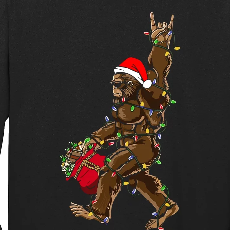 Santa Bigfoot Christmas Lights Rock Funny Sasquatch Believe Long Sleeve Shirt