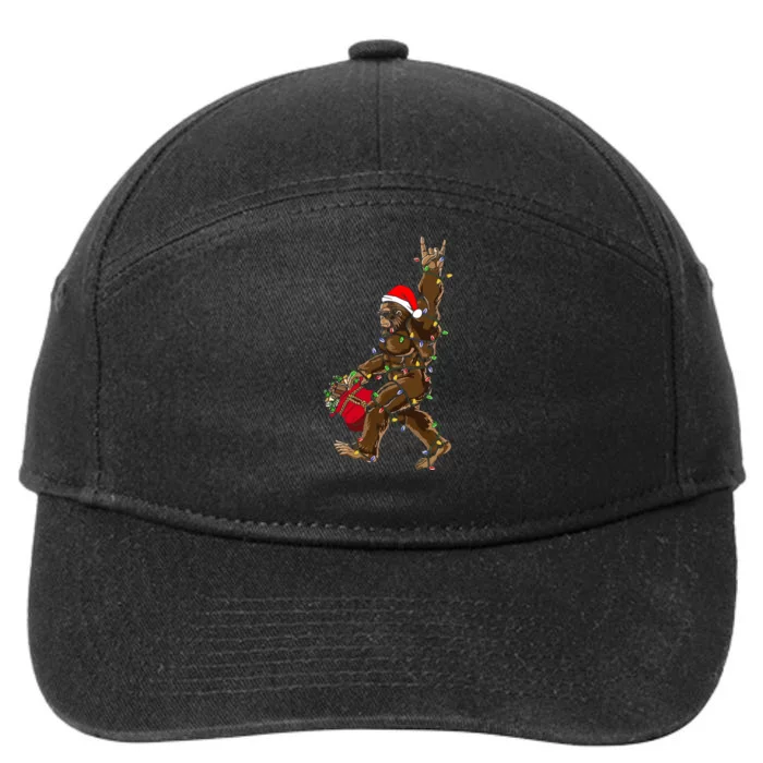 Santa Bigfoot Christmas Lights Rock Funny Sasquatch Believe 7-Panel Snapback Hat