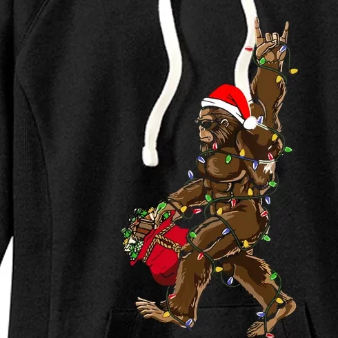 Santa Bigfoot Christmas Lights Rock Funny Sasquatch Believe Women's Fleece Hoodie