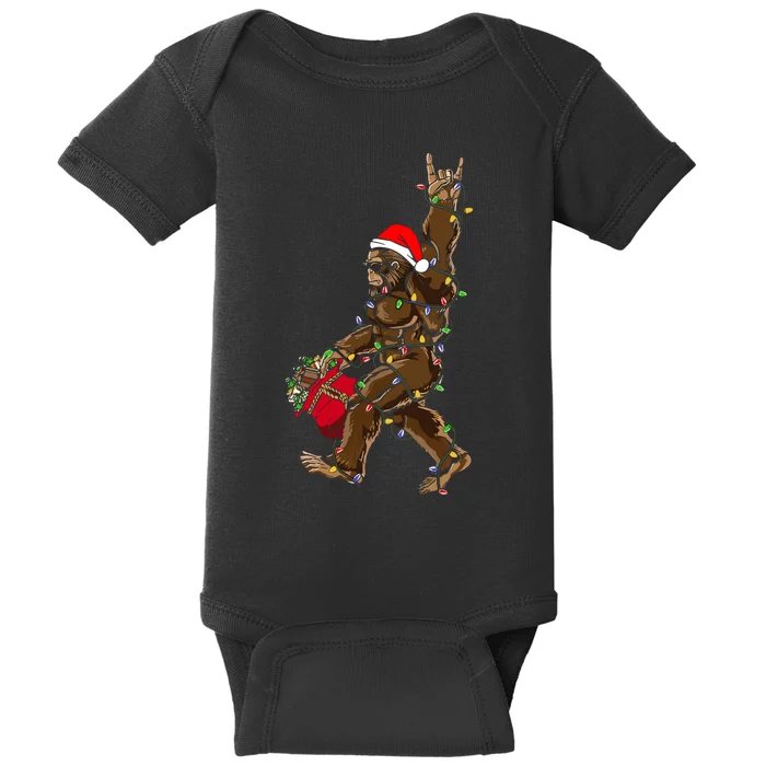 Santa Bigfoot Christmas Lights Rock Funny Sasquatch Believe Baby Bodysuit