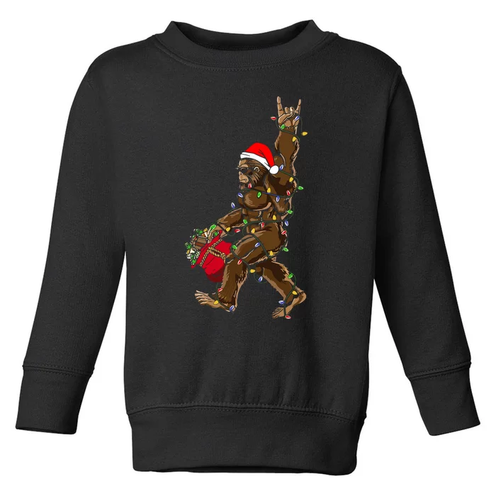 Santa Bigfoot Christmas Lights Rock Funny Sasquatch Believe Toddler Sweatshirt