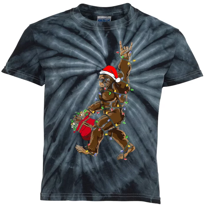 Santa Bigfoot Christmas Lights Rock Funny Sasquatch Believe Kids Tie-Dye T-Shirt