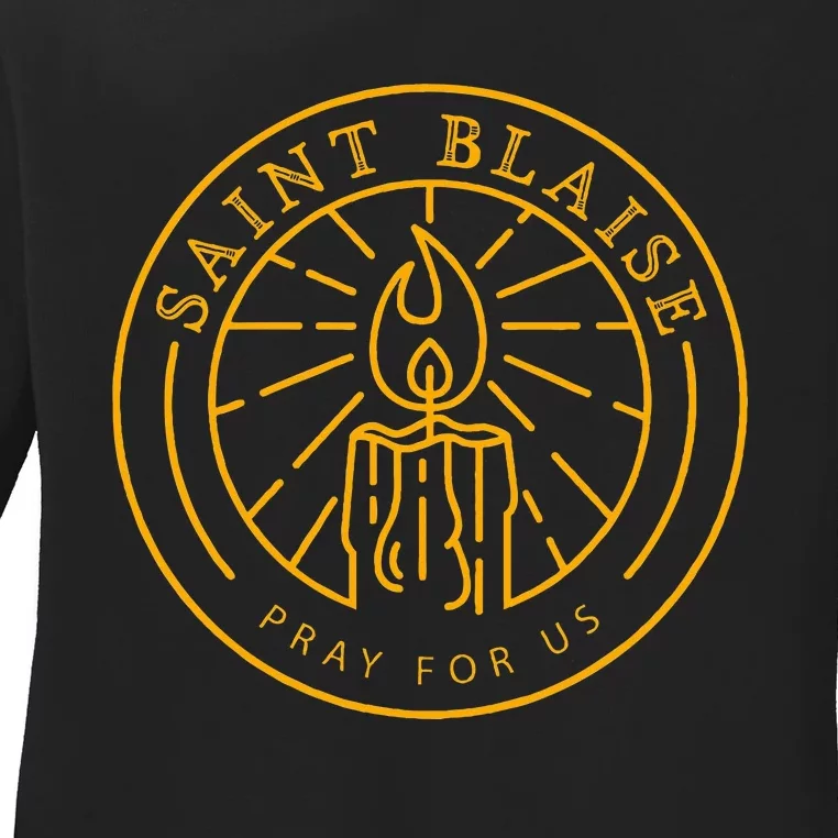 St Blaise Candle Catholic Saint Ladies Long Sleeve Shirt