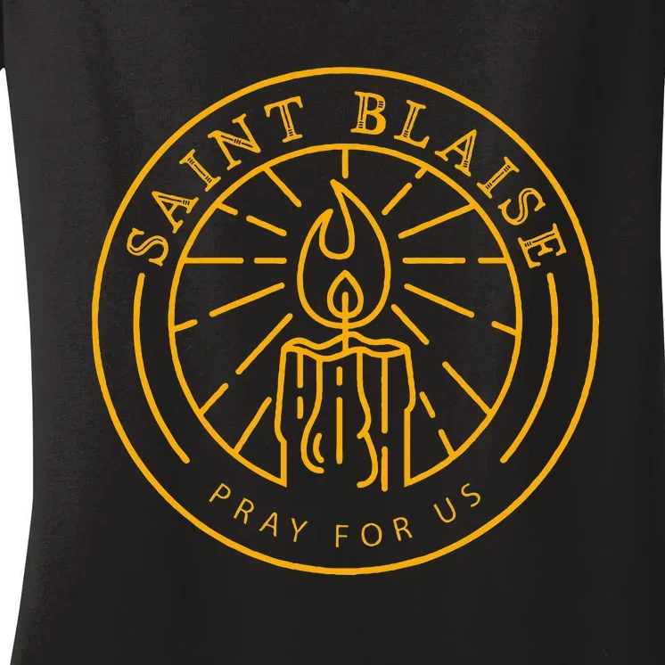 St Blaise Candle Catholic Saint Women's V-Neck T-Shirt