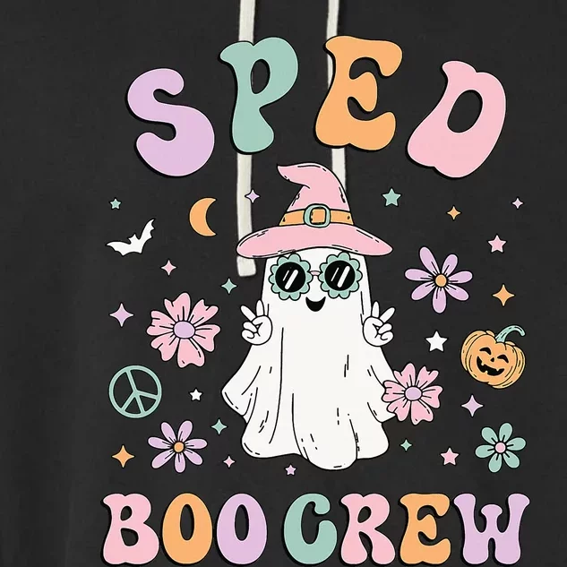 SPED Boo Crew Halloween Floral Ghost Special Ed SPED Teacher Garment-Dyed Fleece Hoodie