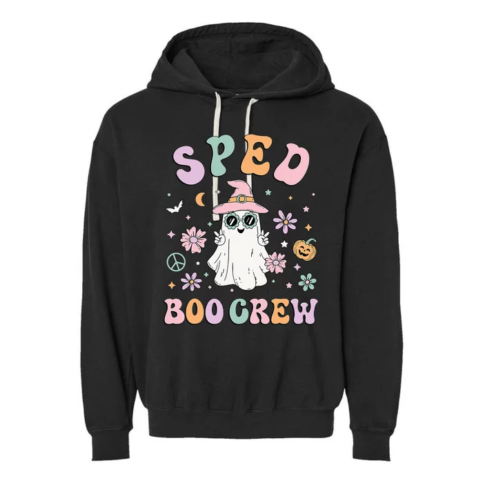 SPED Boo Crew Halloween Floral Ghost Special Ed SPED Teacher Garment-Dyed Fleece Hoodie