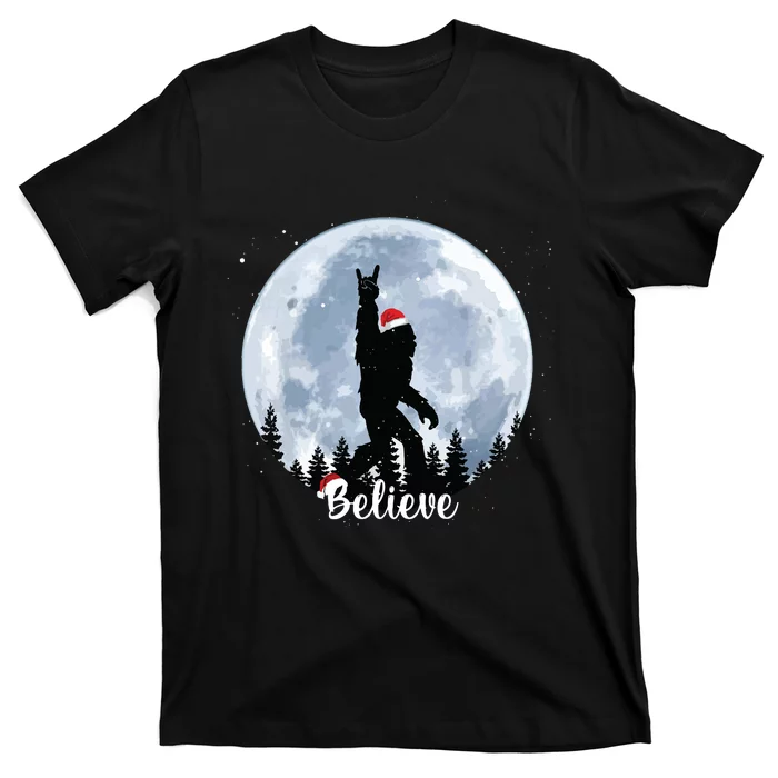 Santa Bigfoot Christmas Rock Roll Sasquatch Believe Xmas T-Shirt