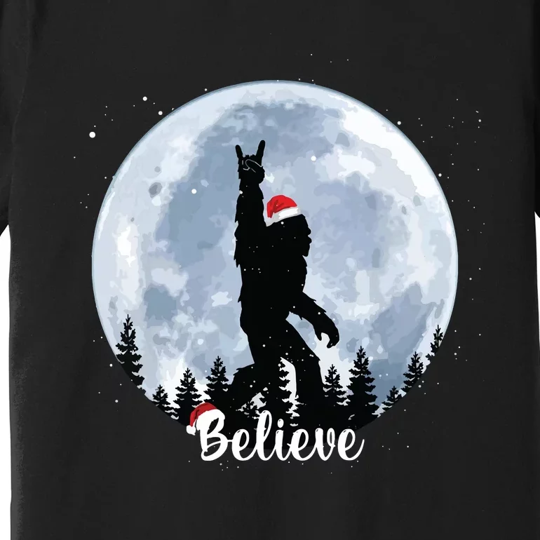 Santa Bigfoot Christmas Rock Roll Sasquatch Believe Xmas Premium T-Shirt