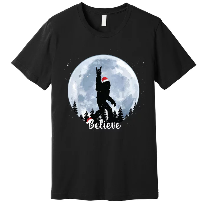 Santa Bigfoot Christmas Rock Roll Sasquatch Believe Xmas Premium T-Shirt