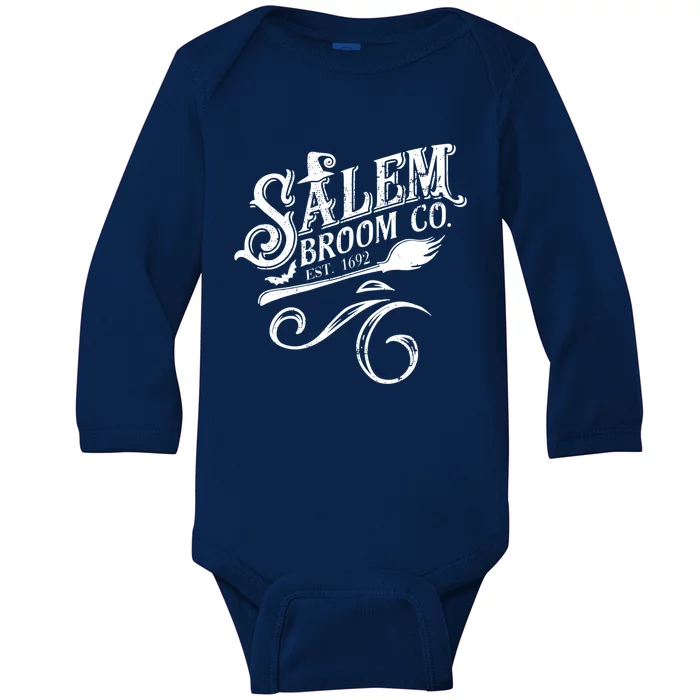 Salem Broom Co Est 1692 Funny Halloween Witch Quote Graphic Gift Baby Long Sleeve Bodysuit