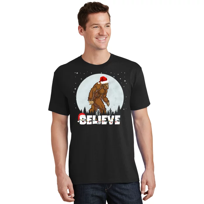 Santa Bigfoot Christmas Rock Funny Sasquatch Believe T-Shirt