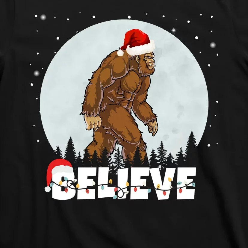 Santa Bigfoot Christmas Rock Funny Sasquatch Believe T-Shirt