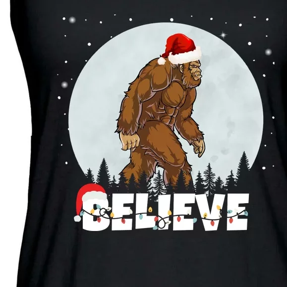 Santa Bigfoot Christmas Rock Funny Sasquatch Believe Ladies Essential Flowy Tank