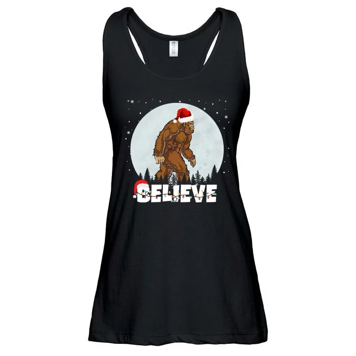 Santa Bigfoot Christmas Rock Funny Sasquatch Believe Ladies Essential Flowy Tank