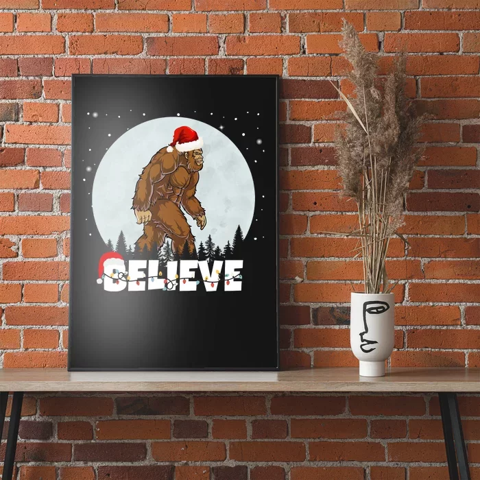 Santa Bigfoot Christmas Rock Funny Sasquatch Believe Poster