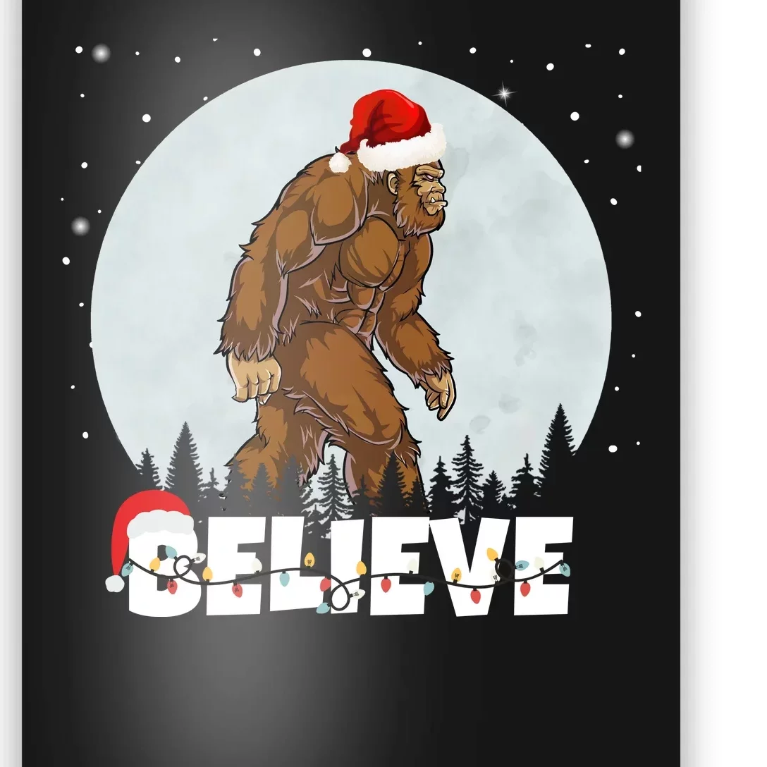 Santa Bigfoot Christmas Rock Funny Sasquatch Believe Poster