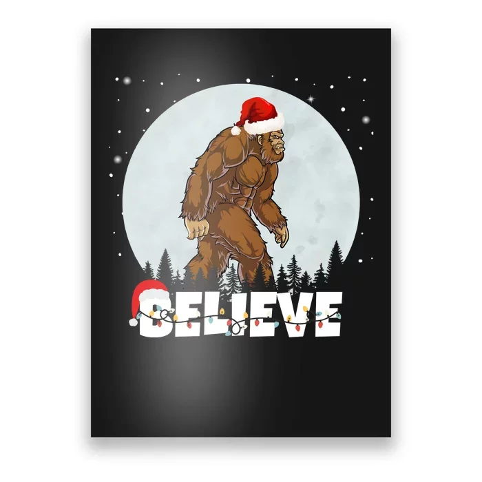 Santa Bigfoot Christmas Rock Funny Sasquatch Believe Poster