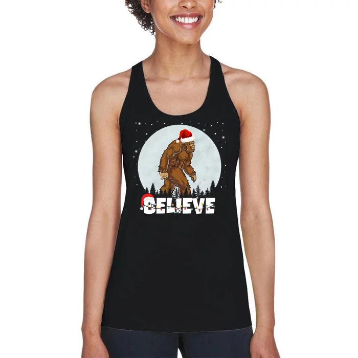 Santa Bigfoot Christmas Rock Funny Sasquatch Believe Women's Racerback Tank