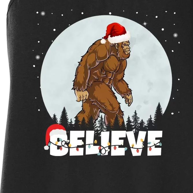 Santa Bigfoot Christmas Rock Funny Sasquatch Believe Women's Racerback Tank