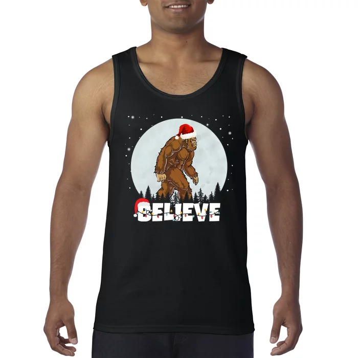 Santa Bigfoot Christmas Rock Funny Sasquatch Believe Tank Top