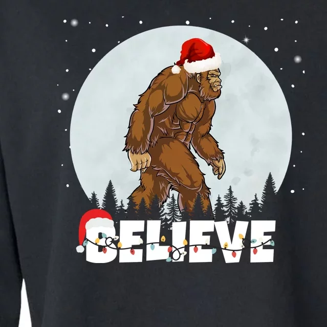 Santa Bigfoot Christmas Rock Funny Sasquatch Believe Cropped Pullover Crew