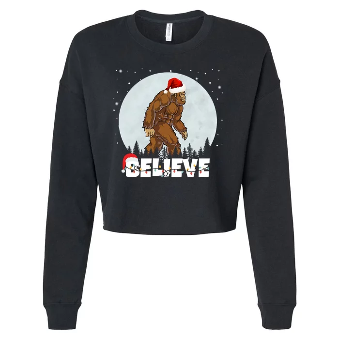 Santa Bigfoot Christmas Rock Funny Sasquatch Believe Cropped Pullover Crew